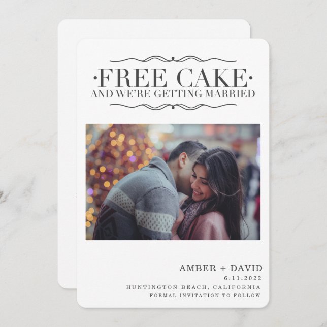 Funny Free Cake Photo Wedding Save the Date (Front/Back)