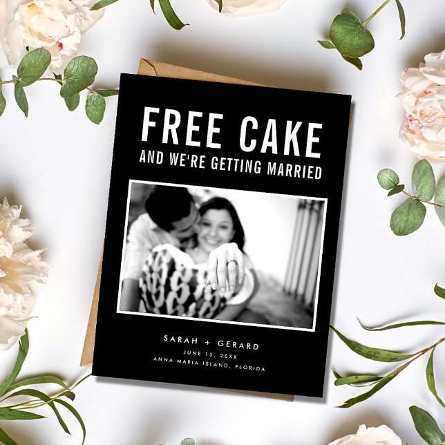 Funny Free Cake Photo Wedding Save the Date Announcement Postcard (Funny Free Cake Photo Wedding Save the Date)