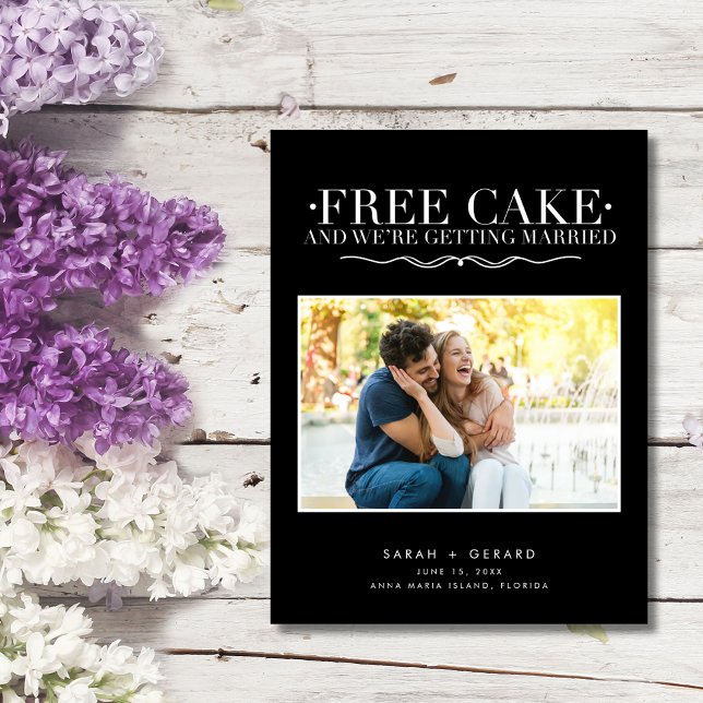 Funny Free Cake Wedding Photo Save the Date Announcement Postcard (Funny Free Cake Wedding Photo Save the Date Postcard)