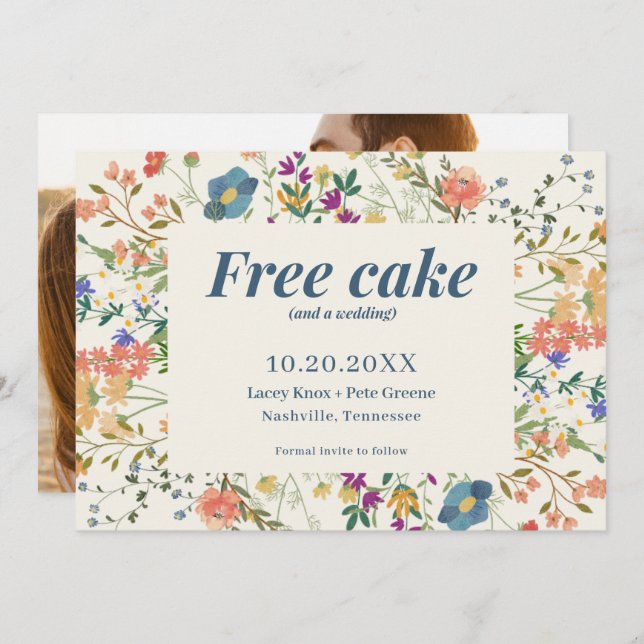 Funny Free Cake Wildflowers Wedding Save the Date (Front/Back)