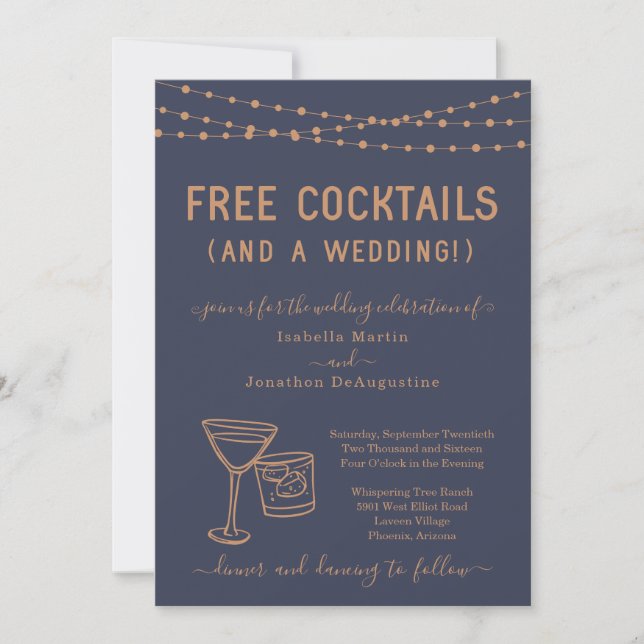 Funny Free Cocktails and a Wedding Invitation (Front)
