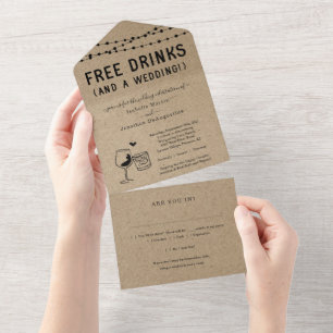 Funny Free Drink Wedding with RSVP & Registry All In One Invitation