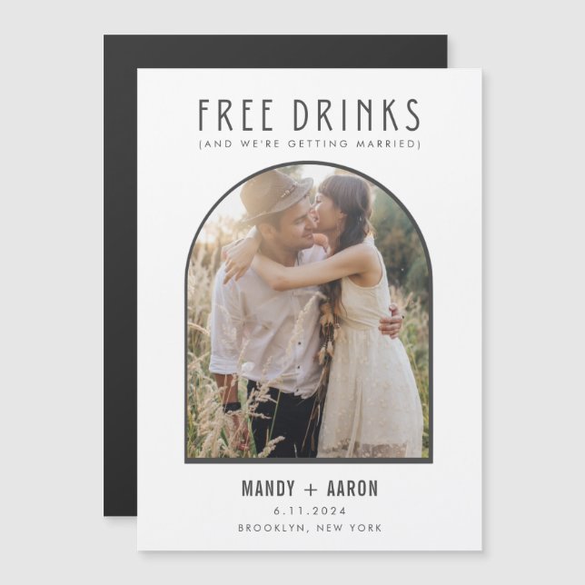 Funny Free Drinks Arch Photo Wedding Save The Dat (Front/Back)