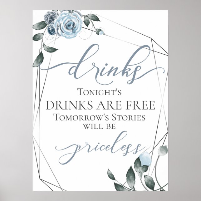 Funny Free Drinks Bar Menu Sign Silver (Front)