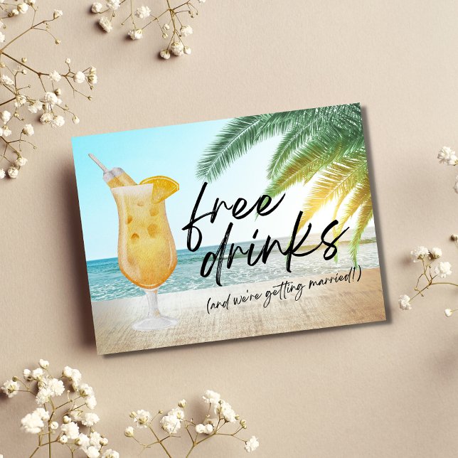Funny Free Drinks Beach Wedding Save the Date Announcement Postcard (Creator Uploaded)
