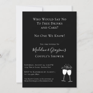 Funny Free Drinks Cake Couple's Bridal Shower Invitation