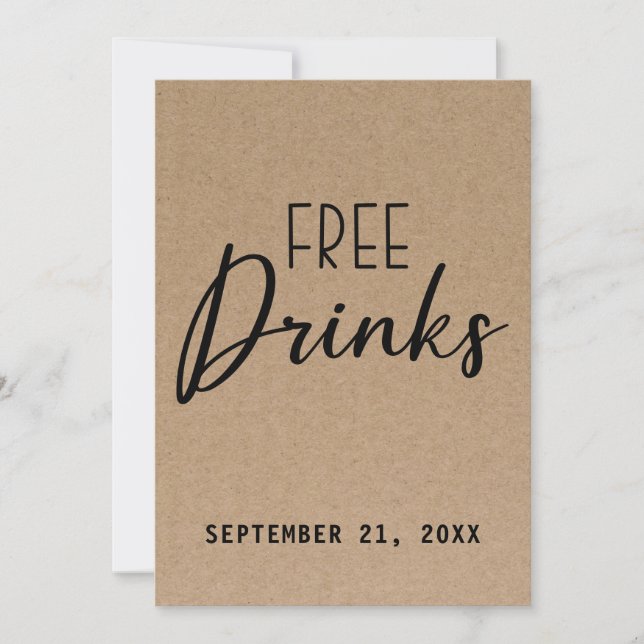 Funny Free Drinks Kraft Paper Save The Date (Front)