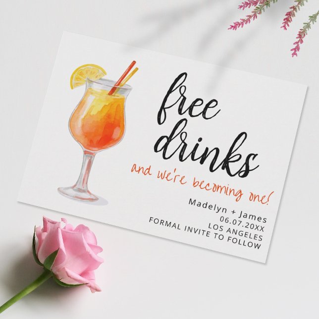 Funny Free Drinks Modern Photo Wedding Save The Date (Creator Uploaded)