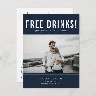 Funny Free Drinks Photo Navy Wedding Save the Date Announcement Postcard