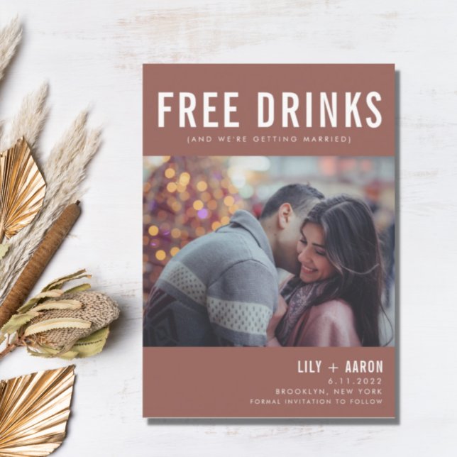 Funny Free Drinks Photo Rust Wedding Save Date Save The Date (Creator Uploaded)