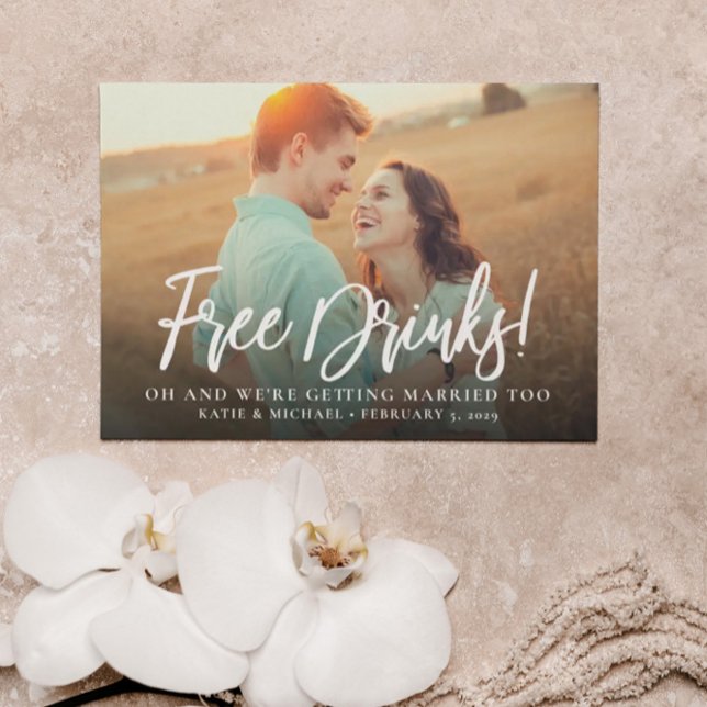 Funny Free Drinks Photo Save the Date Announcement (Creator Uploaded)