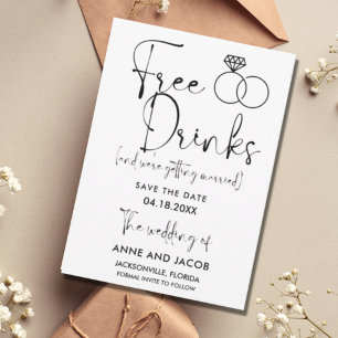 Funny Free Drinks Photo Wedding Save the Date