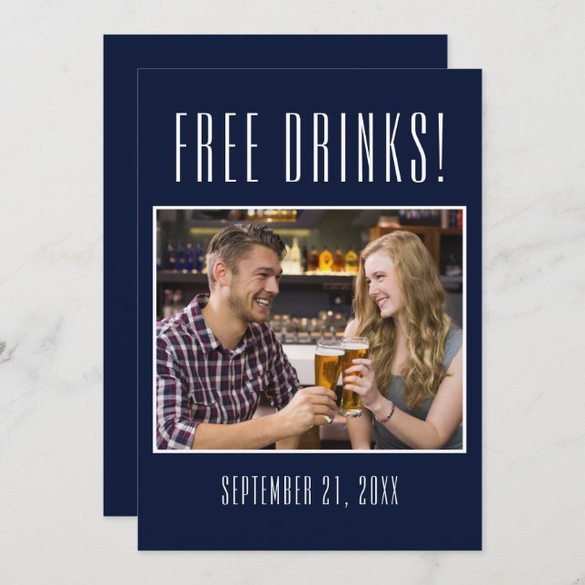 Funny Free Drinks Photo Wedding Save The Date (Front/Back)