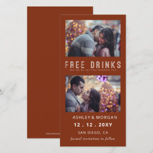 Funny Free Drinks Photo Wedding save The Date Anno Announcement