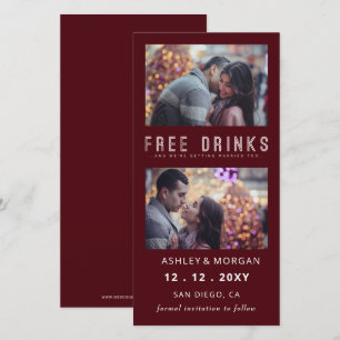 Funny Free Drinks Photo Wedding save The Date Anno Announcement