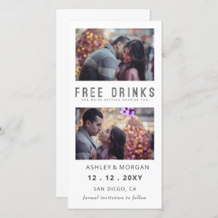 Funny Free Drinks Photo Wedding save The Date Announcement