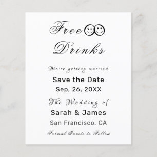 Funny Free Drinks Photo Wedding Save the Date Flyer