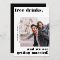 Funny Free Drinks Typography Save the Date Black