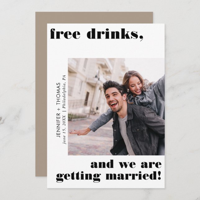 Funny Free Drinks Typography Save the Date Desert Invitation (Front/Back)