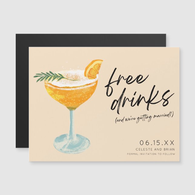 Funny Free Drinks Unique Wedding Save the Date (Front/Back)
