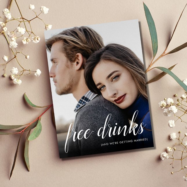 Funny Free Drinks Wedding Photo Save the Date Announcement Postcard (Funny Free Drinks Wedding Photo Save the Date Announcement Postcard)