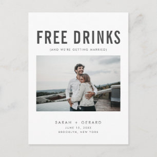 Funny Free Drinks Wedding Photo Save the Dates Announcement Postcard