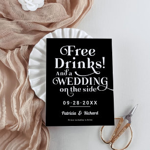 Funny Free Drinks Wedding Save the Date Postcard
