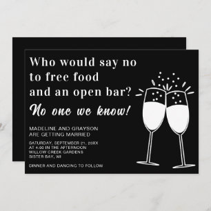 Funny Free Food Open Bar Casual Wedding Invitation