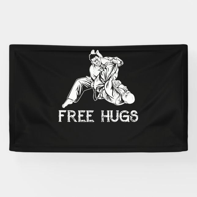 Funny Free Hugs Brazilian Jiu-Jitsu MMA BJJ Banner (Horizontal)