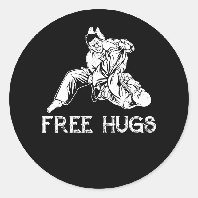 Funny Free Hugs Brazilian Jiu-Jitsu MMA BJJ Classic Round Sticker (Front)