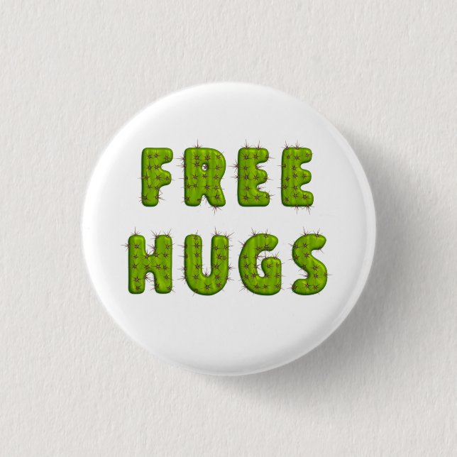 Funny free hugs cactus typography humour 3 cm round badge (Front)