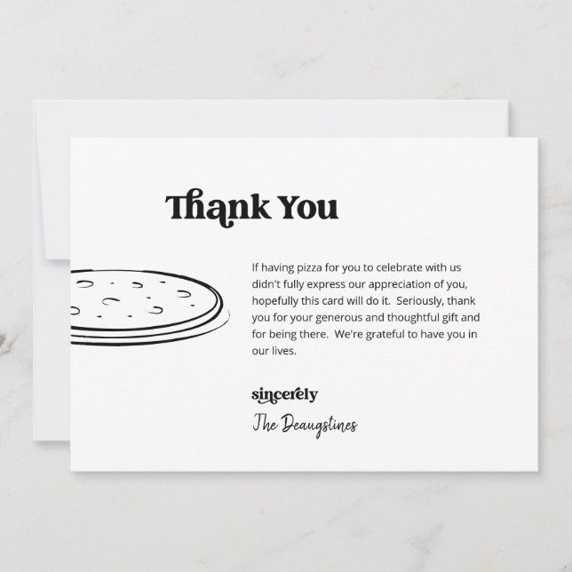 Funny Free Pizza Wedding Thank You Card (Front)