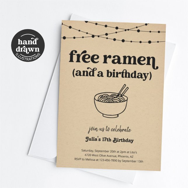 Funny Free Ramen Birthday Party Invitation (Creator Uploaded)