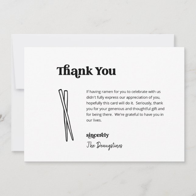 Funny Free Ramen Wedding Thank You Card (Front)