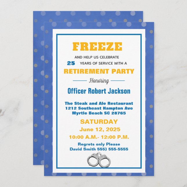 Funny Freeze Police Officer Retirement Party Invitation (Front/Back)