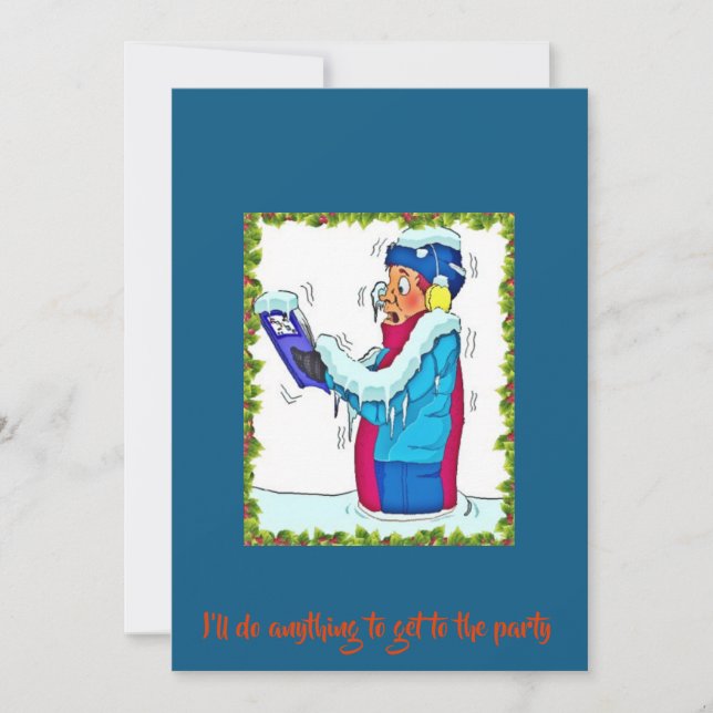 Funny Freezing Man In Snow Party Invitation Blue (Front)
