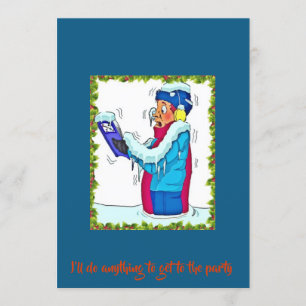 Funny Freezing Man In Snow Party Invitation Blue