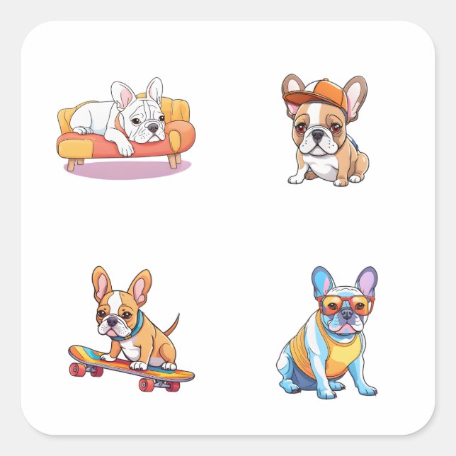 Funny French Bulldog 4 Pack Stickers (Front)