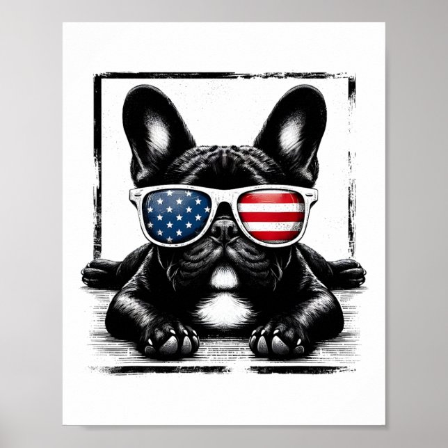 Funny French Bulldog American Flag 4th Of July Fre Poster (Front)