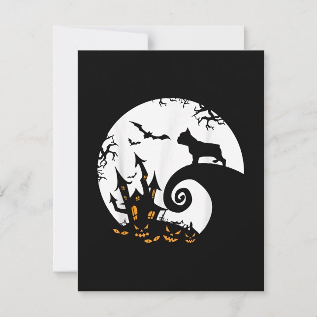 Funny French Bulldog And Moon Halloween Costume Thank You Card (Front)