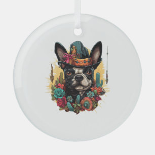 Funny French Bulldog Art Classic T-Shirt Glass Tree Decoration