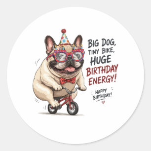 Funny French Bulldog Birthday Bicycle Party Classic Round Sticker