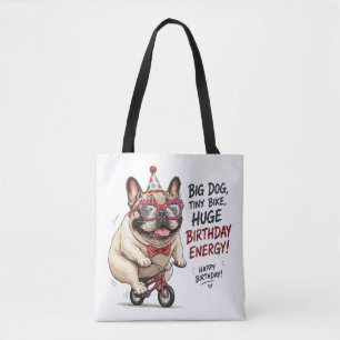 Funny French Bulldog Birthday Bicycle Party Tote Bag