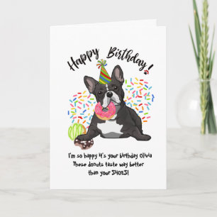 Funny French Bulldog Birthday Card Doughnuts