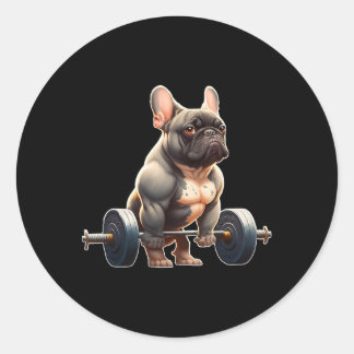 Funny French Bulldog Bodybuilding Gym Frenchie Wei Classic Round Sticker