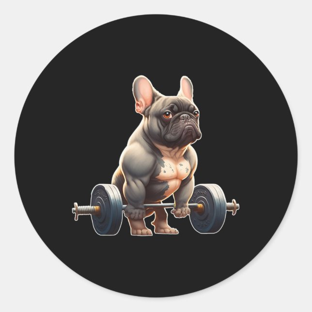 Funny French Bulldog Bodybuilding Gym Frenchie Wei Classic Round Sticker (Front)