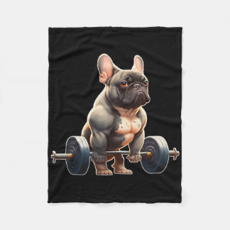 Funny French Bulldog Bodybuilding Gym Frenchie Wei Fleece Blanket