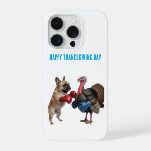 Funny French Bulldog Boxing Turkey Happy Thanksgiv iPhone 15 Pro Case
