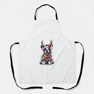 Funny French Bulldog Christmas Light Santa Hat Rei Apron