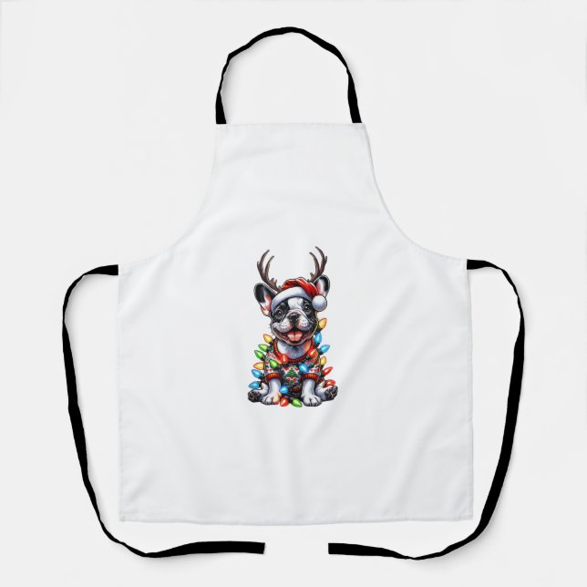 Funny French Bulldog Christmas Light Santa Hat Rei Apron (Front)